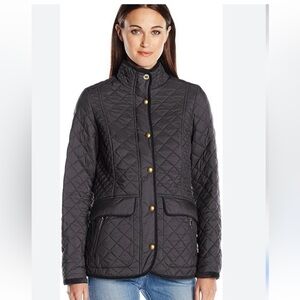 Joules Women's Quilted Black Jacket with Gold Buttons Sz 4